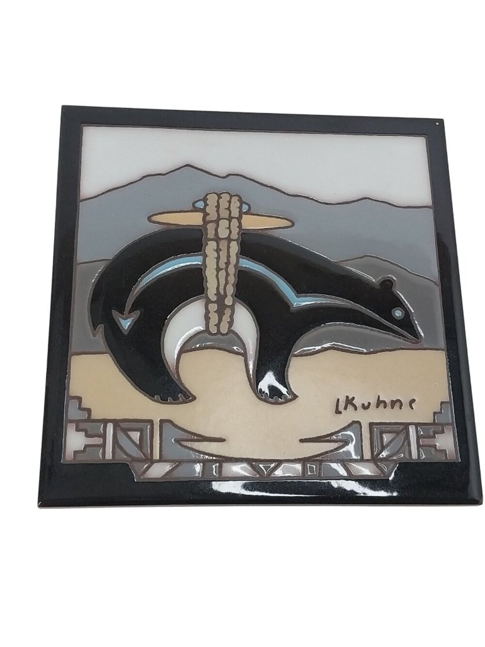 Leone Kuhne Earthtones Bear Fetish Southwestern Native American 6x6 Tile Trivet